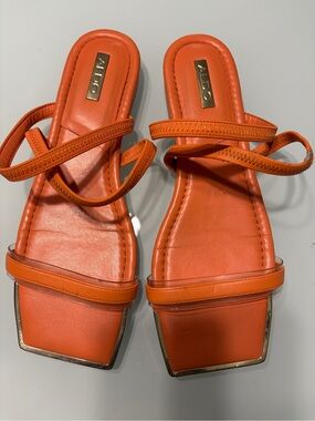 ALDO Orange Strappy Square-Toe Slide Sandals
